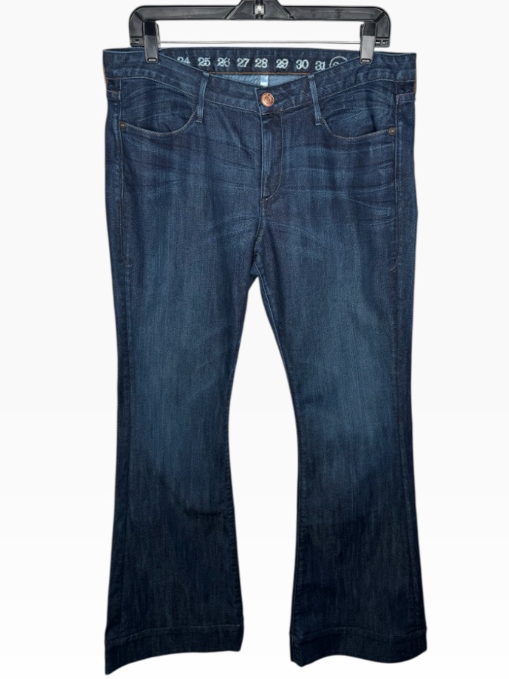 Earnest Sewn Mid Rise flare Jeans Women's Blue Dark Wash Cotton Blend Size:32